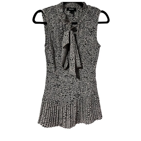 DKNY Sleeveless pleated blouse with neck tie, Size Small - Picture 1 of 3